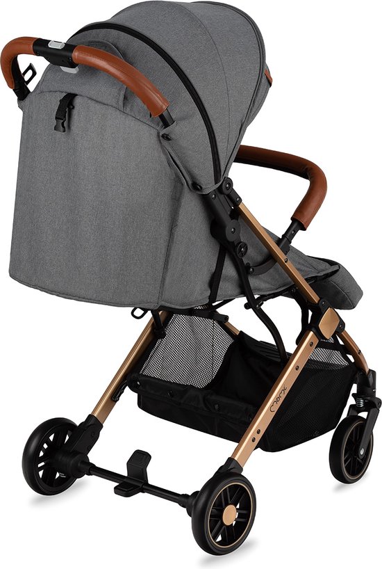 MoMi Estelle Kinderwagen - Lichtgewicht Buggy - Compact Opvouwbaar - Met Verstelbare Rugleuning - Reisbuggy 6+ Maanden - Grijs/Goud van MoMi — afbeelding 2