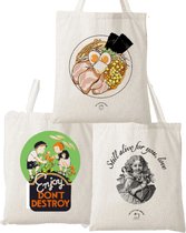 Fabricants de sacs fourre-tout 3 pièces - Sac en coton Bio XL - Sac à main pour étagères à pain - Cadeau zéro déchet - Designer