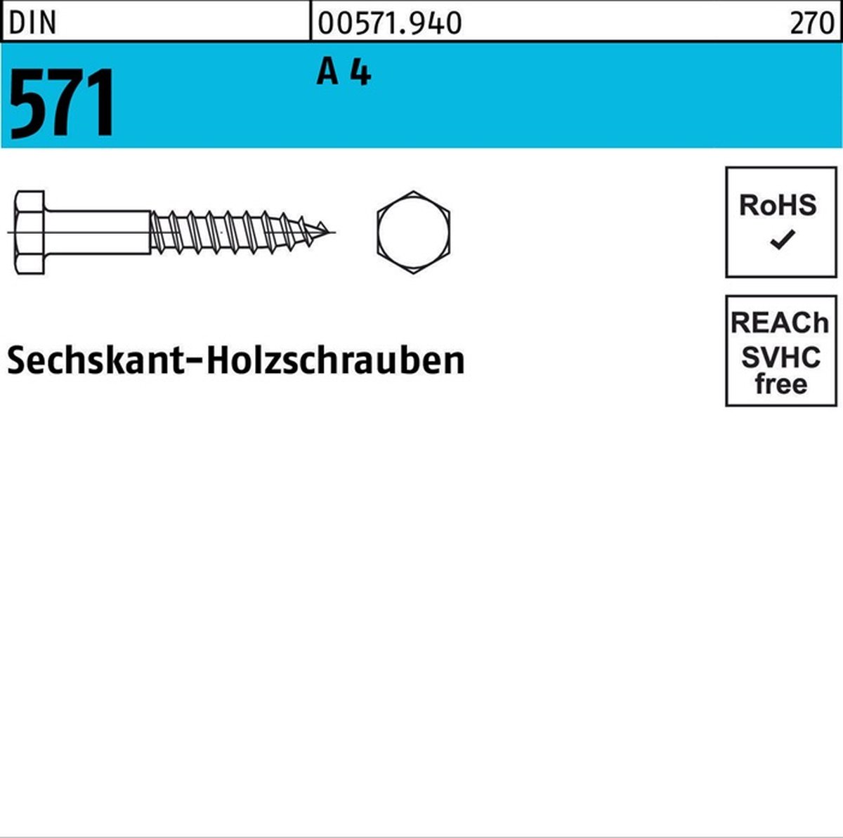 Zeshoekige houtschroef DIN 571 12 x 100 A 4 50 stuks