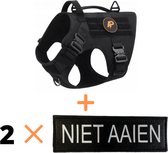 Always Prepared © Pro K9 Tuig + Niet Aaien Patches – Anti trek tuig – Y Tuig Hond – Tactical Hondenvest – Best getest 2022 – Tuigje hond – Middel en grote hond – Honden tuigje – Harnas hond – Veiligheidstuig – Zwart Maat S