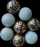 8 kerstballen - 4 zilveren en 4 panterprint - kunststof ballen voor kerstboom Kerstmis