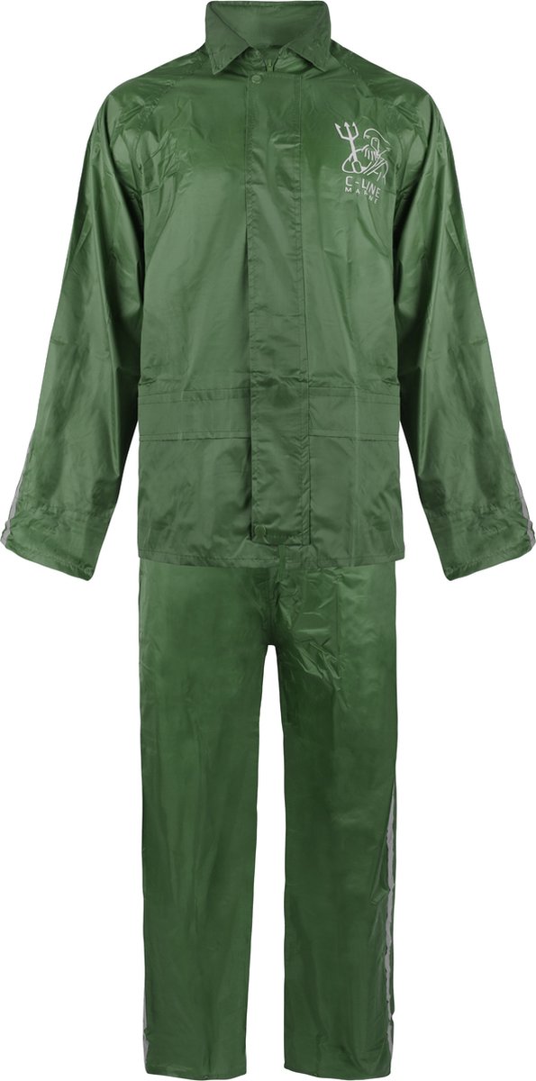 C-Line Regenpak met Capuchon - Groen - Reflecterend  - Nieuw Model - Kinder maat 110/116