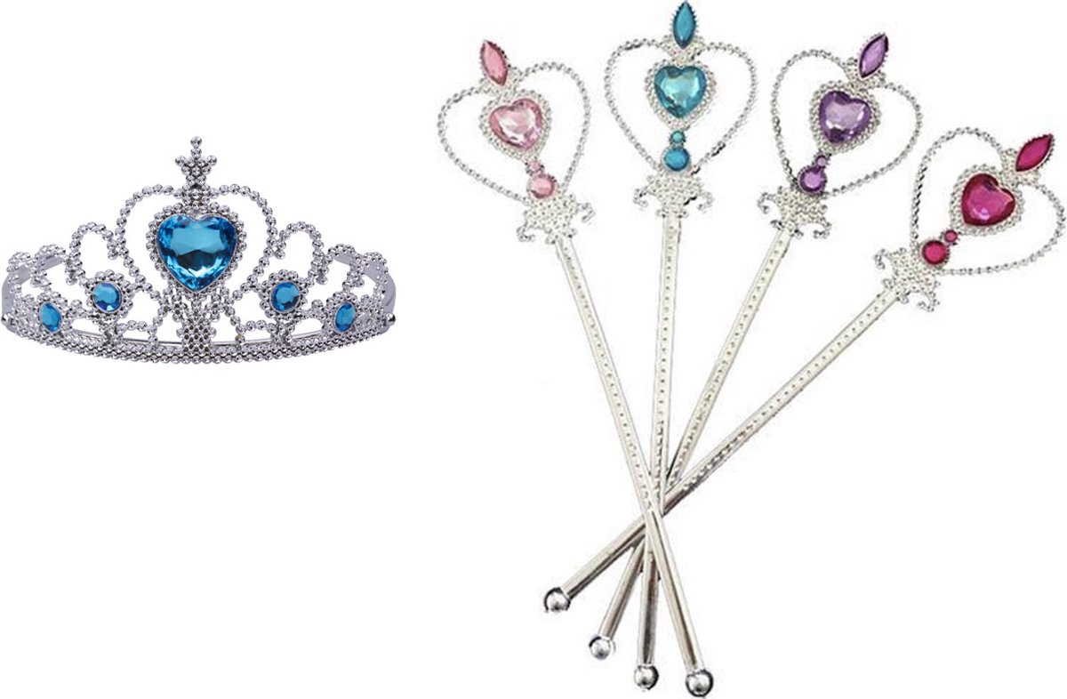 Uitdeelzakjes - Traktatie Kind - Verjaardag - 5-Pack Toverstaf - 4 x Toverstaf - Kroon / Tiara - Roze - Voor bij je prinsessenjurk - Prinses