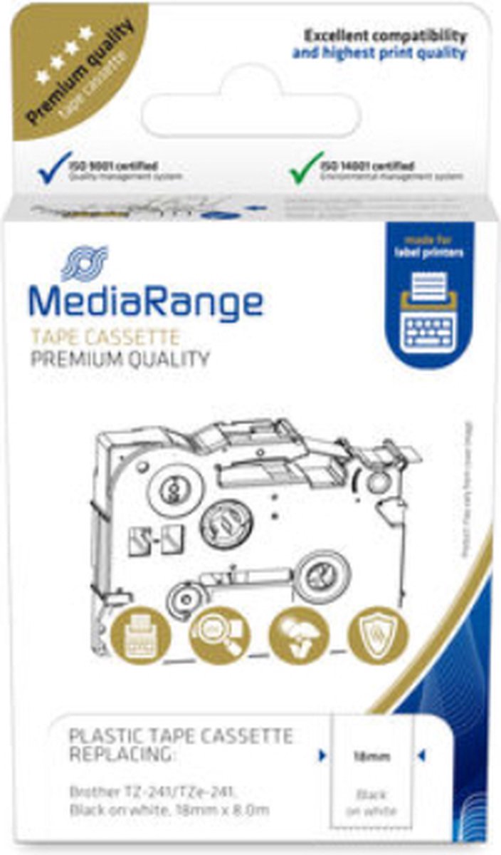 MediaRange - Brother compatible labels TZ-241/ TZe-241 - 18mm x 8m - Zwart op wit