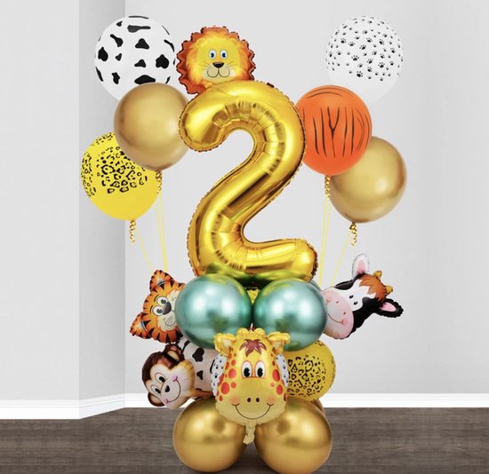 26 stuks ballonen incl. tape set - 2 jaar - verjaardag - kinderfeestje - feestje - ballonen - dieren aap - leeuw - giraffe - koe - natuur - decoratie