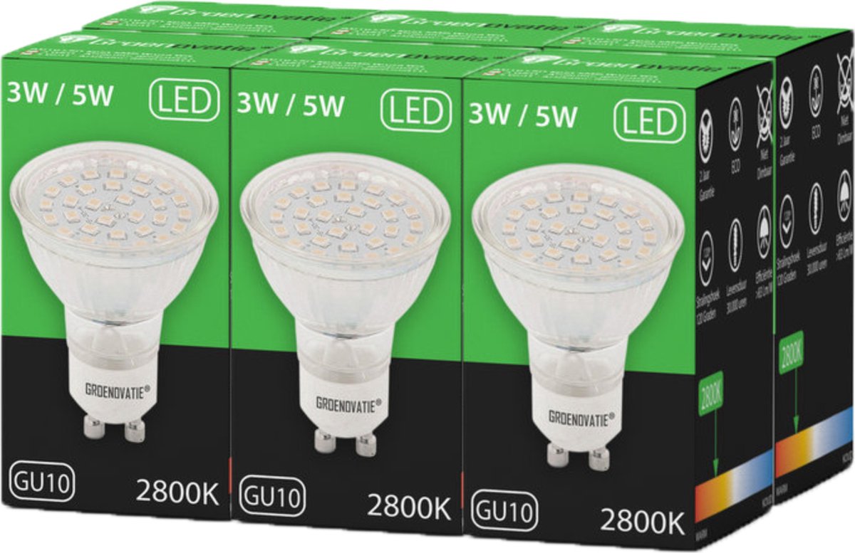Groenovatie LED Spot GU10 Fitting - 5W - SMD - 52x50 mm - 6-Pack - Warm Wit