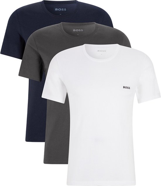 HUGO BOSS Classic T-shirts regular fit (3-pack) - heren T-shirts O-hals - grijs - wit - navy - Maat: S