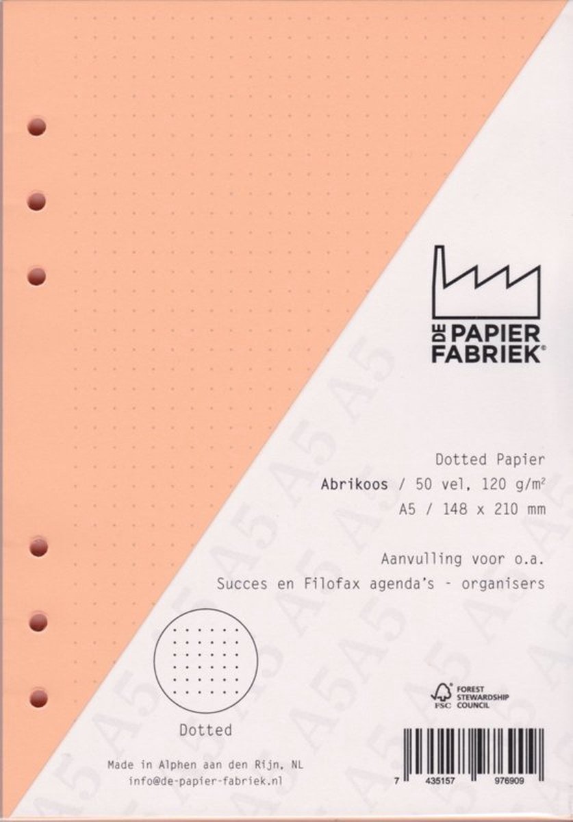 Aanvulling / Navulling A5 geschikt voor o.a. Filofax, Succes Losbladige Planners 50 Vel, 120gr/m² Dotted Abrikoos Papier