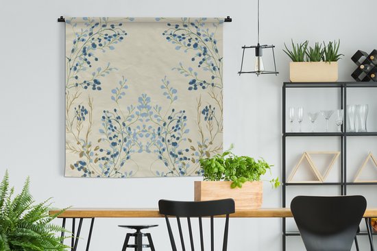 Tapisserie - Nappe Murale - Blauw - Beige - Pastel - Feuilles - 150x150 cm - Tapisserie