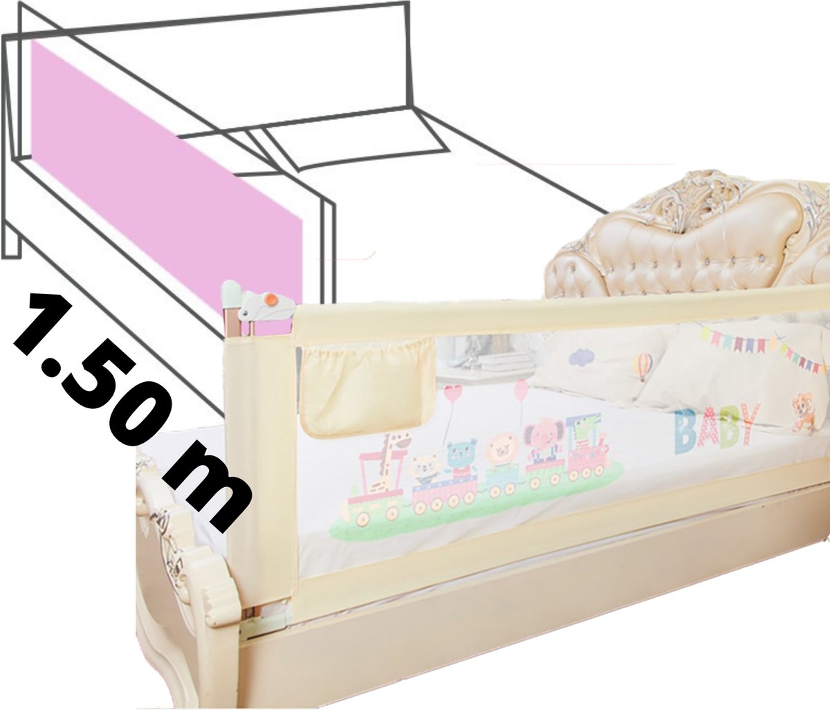 Magnificos - bedrand - bedhekje - bedrail - baby bed bumper - inklapbaar - roze - 150 cm