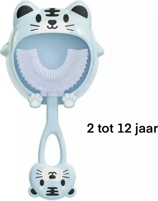 Foto: Kimdo baby tandenborstel blauw kat tandenborstel u vorm peuter tandenborstel zachte siliconen bijtringen kinderen tandenborstel jongen meisje tandenborstel 2 tot 12 jaar