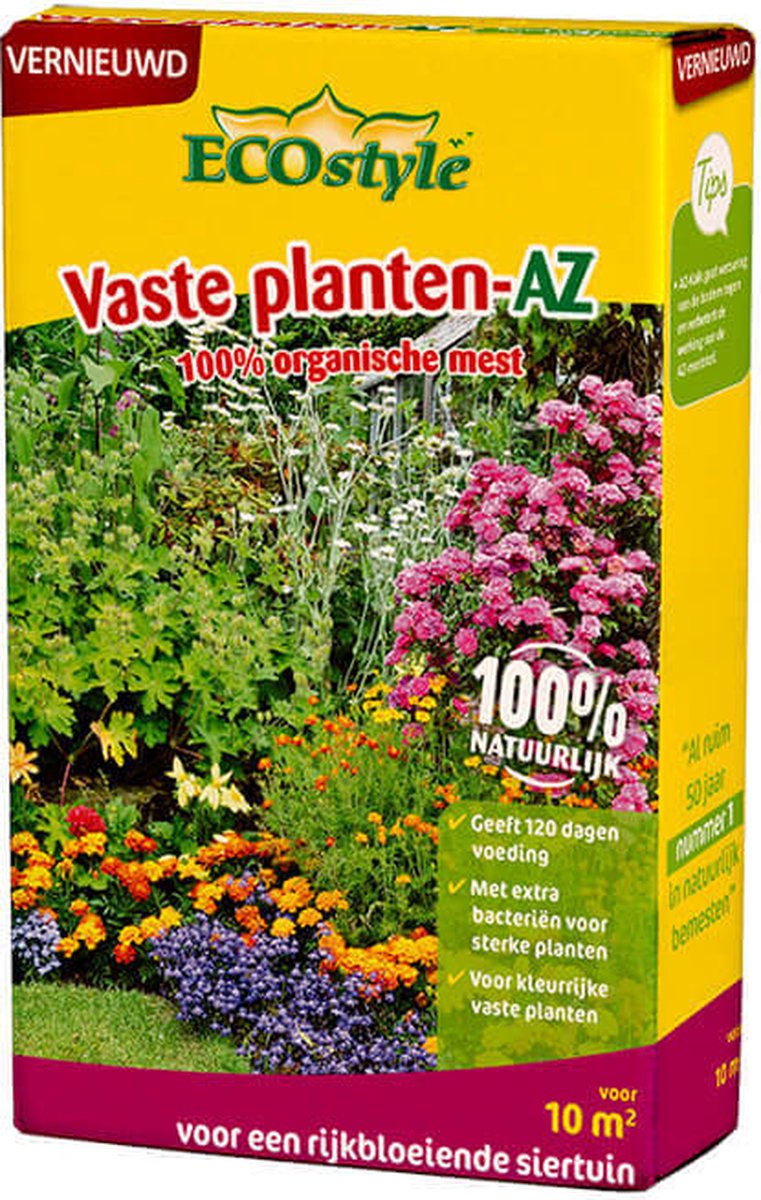 ECOstyle Vaste Planten-AZ Organische Plantenvoeding - Meststof voor 120 dagen Voeding - Kleurrijke Vaste Planten - Rijbloeiende Siertuin - Voor 10M² - 800 GR