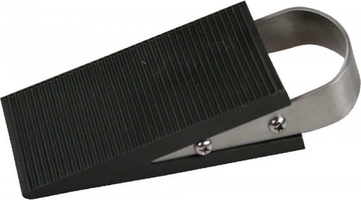 Deurstopper - Zwart - Rubber - RVS - Binnen en Buiten - 12,5 x 5 x 3 cm - Voordeel Set 2 Stuks