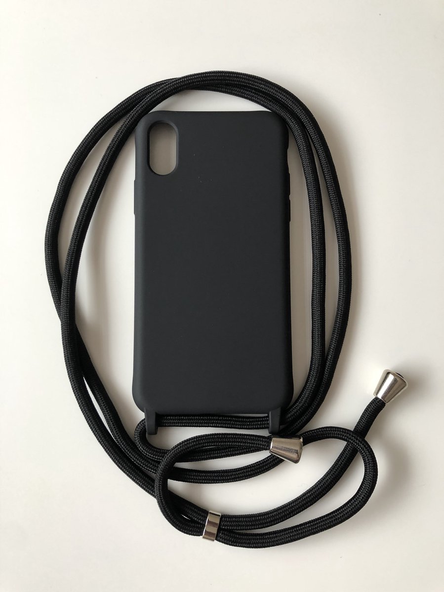 Hoogwaardige Siliconen Backcover met Koord - Geschikt voor iPhone Xs Max - Premium Kwaliteit TPU Siliconen backcover - Zwart