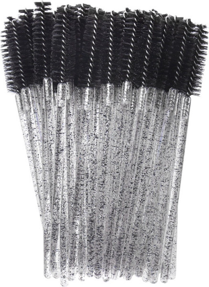 Wegwerp Wimper en Wenkbrauw Borsteltjes - Mascara Borsteltjes - Zwart glitter - 25 stuks