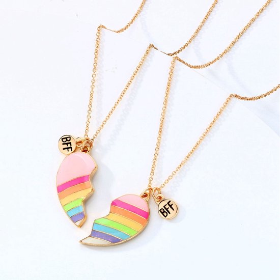 Bixorp Vriendschapsketting voor 2 met Roze/Paarse Katjes Magnetisch - Zilverkleurig - BFF Ketting