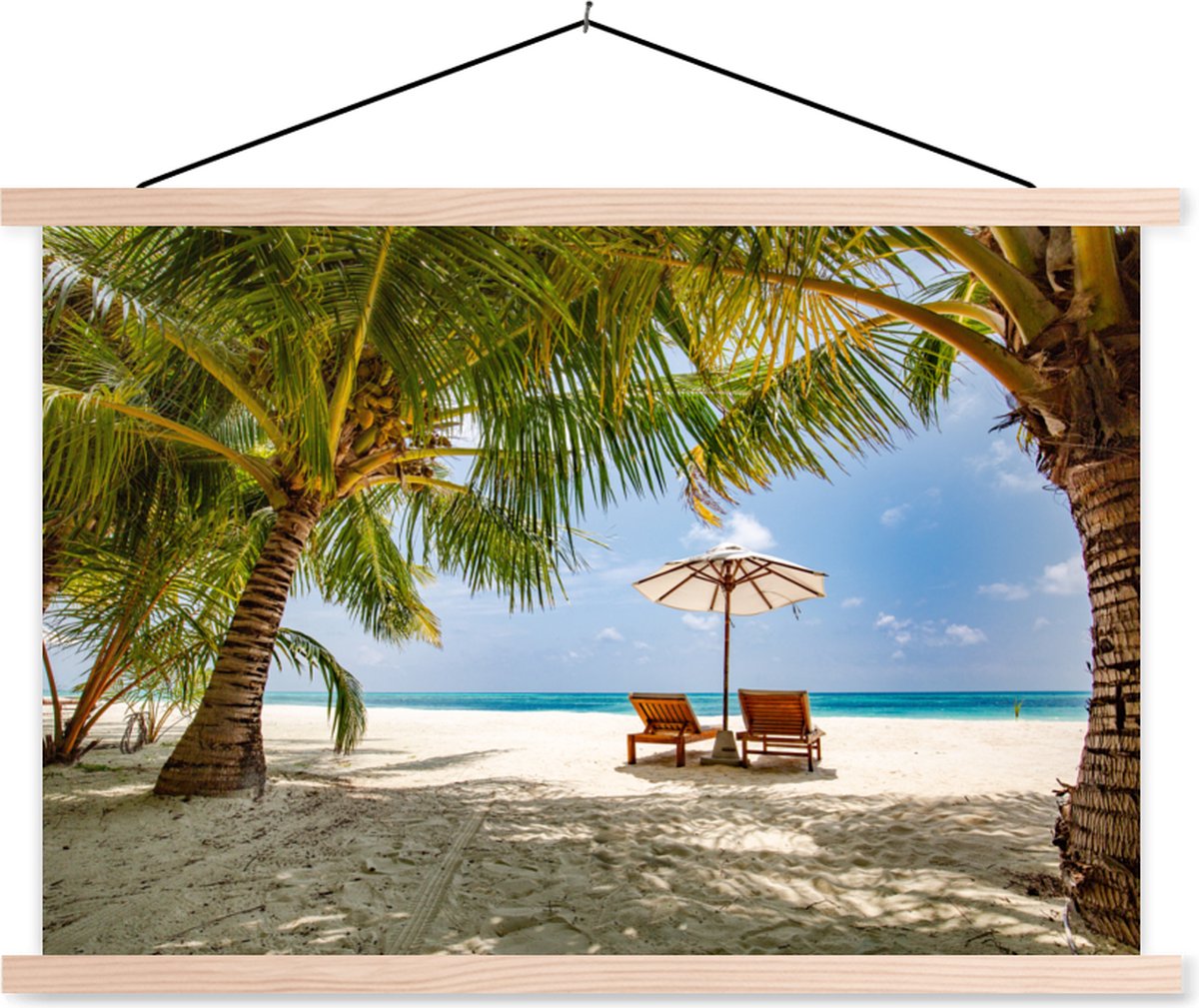 Posterhanger incl. Poster 60x40 cm - Schoolplaat - Strand - Strandstoel - Parasol - Textie