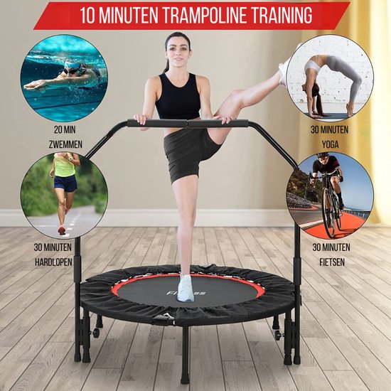 Practics Fitness Trampoline Met Stang - Opvouwbare Mini Trampoline Incl  Opbergzak | bol.com