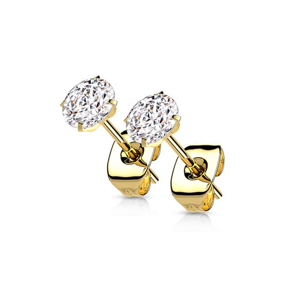 Oorbellen titanium prong wit gold plated 3mm