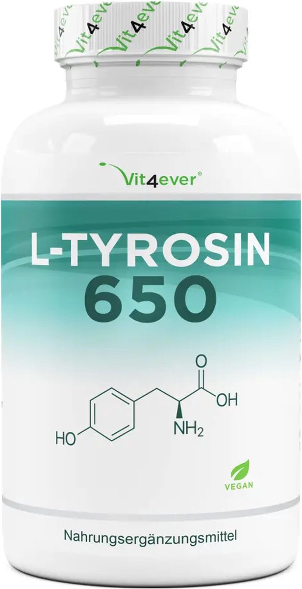 Goedkoopste L-Tyrosine - 240 veganistische capsules - 1300 mg per dagelijkse portie - 4 maanden levering - Zuiver aminozuur uit plantaardige fermentatie - Veganistisch - Hoog gedoseerd - Vit4ever