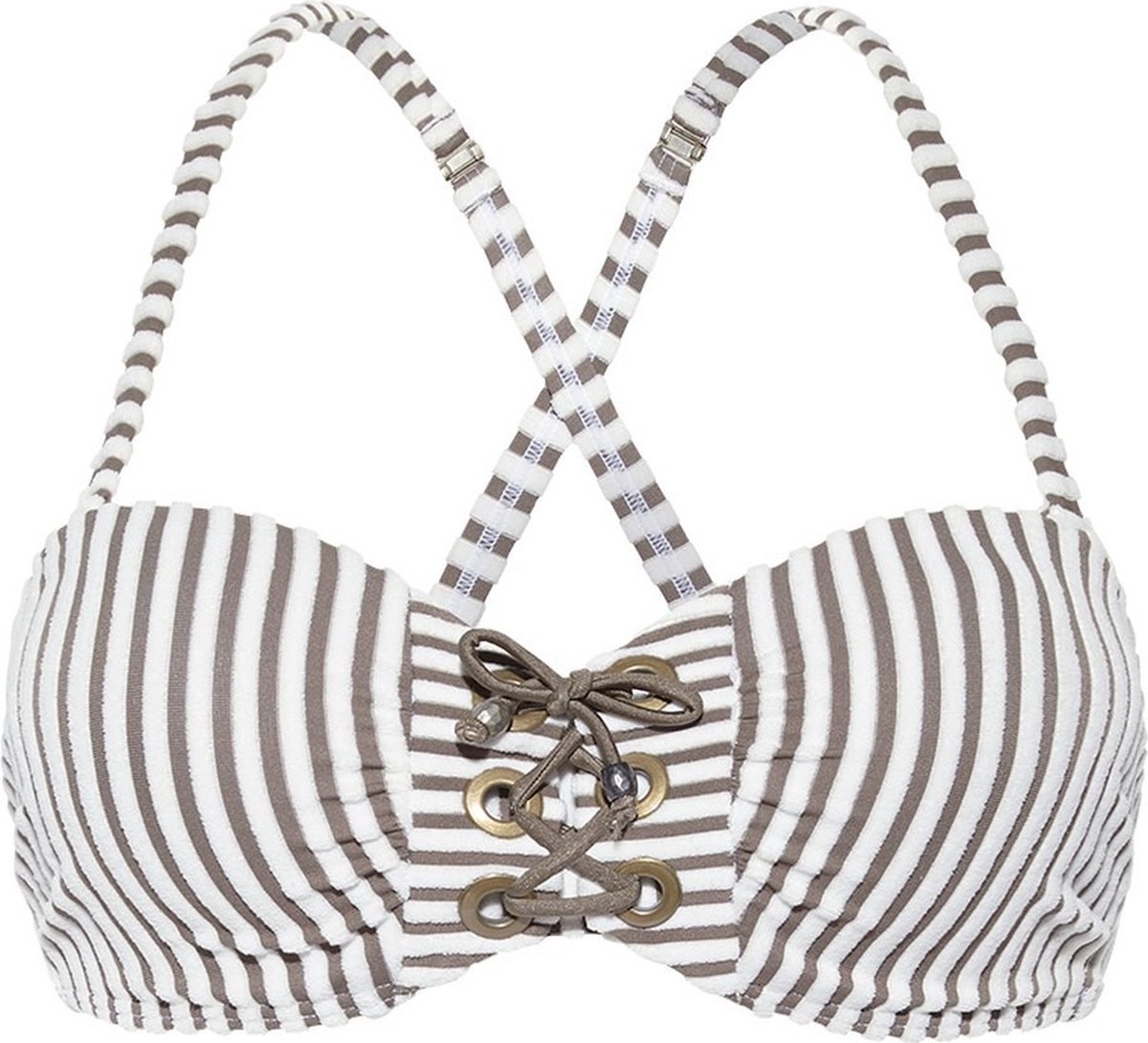 Beachlife bikinitopje Taupe Striped taupe, wit
