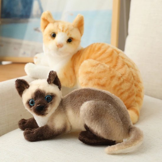 De Siamese kat, een prachtige kat met een uniek karakter. 11 Kat - Kitten - Knuffel - Siamees - Liggend - Knuffelkat - Pluche - 20-25cm