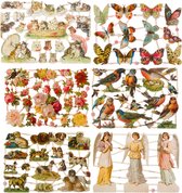 Poëzieplaatjes - 6 vellen - plaatjes - hobby - creatief - decoupage - knutselen - scrapboek met katten - vlinders - bloemen - vogels - honden - engelen