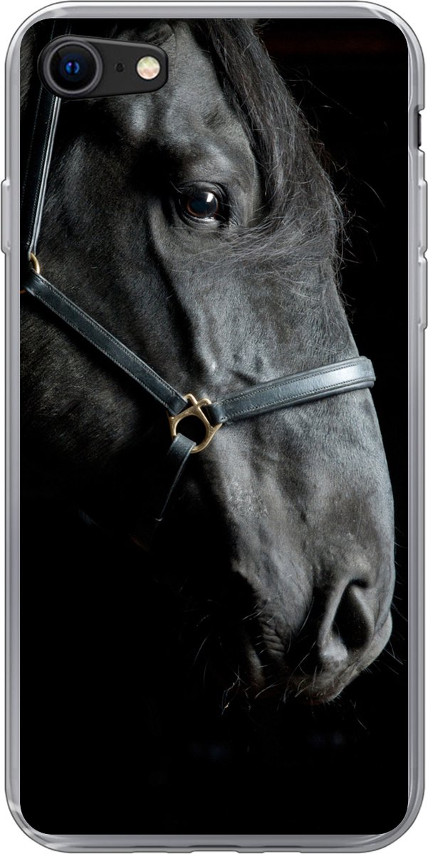 Telefoonhoesje Geschikt voor iPhone SE 2022 hoesje - Paard - Licht - Zwart - Siliconen Telefoonhoesje Telefoonhoesje