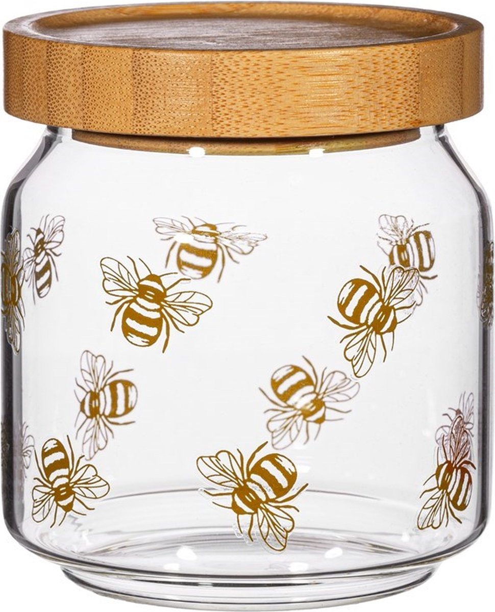 Sass & Belle Voorraadpot met bamboedeksel met bijenprint klein Voorraadpot Klein Bijenpatroon