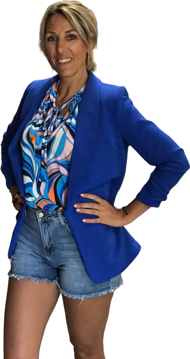 Blazer blauw met een opgesmokte mouwen maat M
