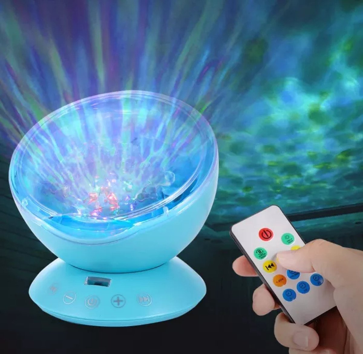 vsshe Oceaangolven Draadloze Projectorlamp, Oplaadbare LED Aurora Projector met Afstandsbediening, 6 Kleuren Luminorthe Cube Dimbare Touch Bureaulamp voor Slaapkamer Woonkamer Spel Feestsfeer