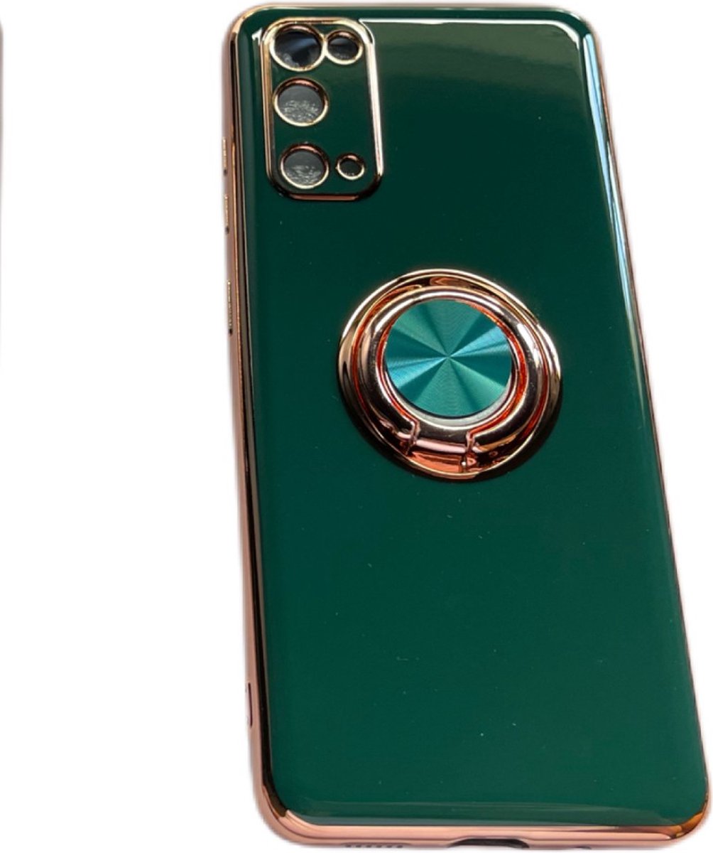 Samsung S20 hoesje met ring - Kickstand - Samsung - Goud detail - Handig - Hoesje met ring - 5 verschillende kleuren - zalm roze - Grijs/blauw - Donker groen - Zwart - Paars