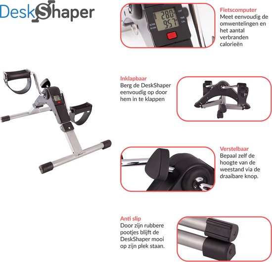 DeskShaper - Stoelfiets Deskbike Pedaaltrainer - inklapbaar Bureaufiets - Fietstrainer met Display - Hometrainer met Weerstand - DeskShaper