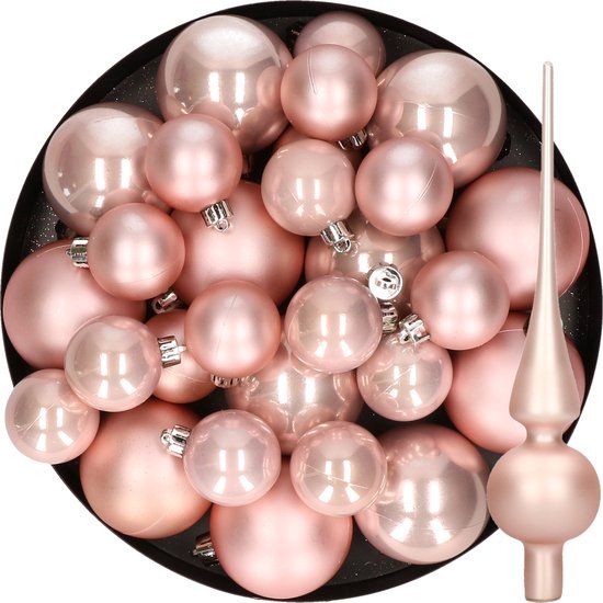 Kerstversiering kunststof kerstballen met glazen piek lichtroze 6-8-10 cm  pakket van... | bol.com
