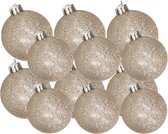 Kerstversiering set glitter kerstballen in het champagne 6 en 8 cm pakket - 30x stuks