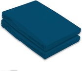 2x Jersey Hoeslaken - Hoeslaken 200x200/220/230 - Blauw - 100% Hoogwaardige gebreid - Katoen - Rondom Elastiek - Super Zacht - Strijkvrij - LitaLente