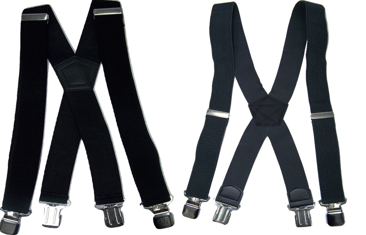 Decalen Bretels voor heren breed 4 cm met zeer sterke 3 metalen clips, lang, Eén maat voor mannen, instelbaar en elastisch, Y-stijl, zwart
