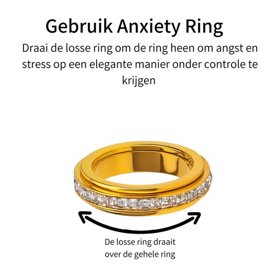 Anxiety Ring - (Steentjes) - Stress Ring - Fidget Ring - Anxiety Ring For Finger - Draaibare Ring Dames - Spinning Ring - Spinner Ring - Goud - (18.00 mm / maat 57) - Despora