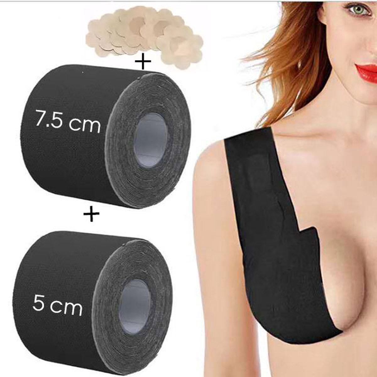 2 rollen Boobtape zwart 5 cm & 7.5 cm Boob tape Borst tape