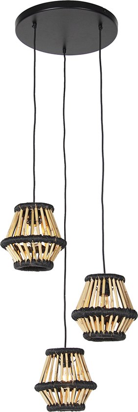 QAZQA evalin - Oosterse Hanglamp - 3 lichts - Ø 40 cm - Zwart - Woonkamer | Slaapkamer | Keuken