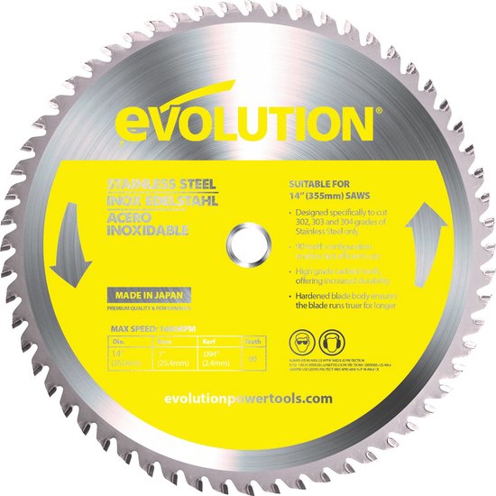  - EVOLUTION - Evolution EVO 355mm drycut zaagblad voor inox - 355 X 25.4 X 2.4 MM - 90 T