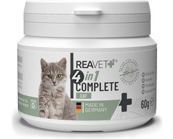 ReaVET - 4in1 Compeet voor Katten - Collageen, acai, topinamboer en taurine - Bevat belangrijke vitaminen, mineralen/sporenelementen en onverzadigde vetzuren - 60g