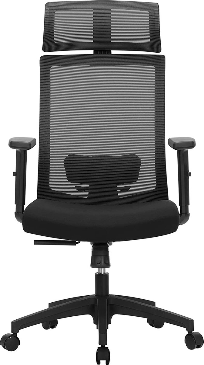 LAUWG - Bureaustoel, bureaustoel met netbespanning, verstelbare lendensteun, hoofdsteun en armleuningen, vergrendelbare hellingshoek tot 120°, zwart, 6660 (97-105,5) cm