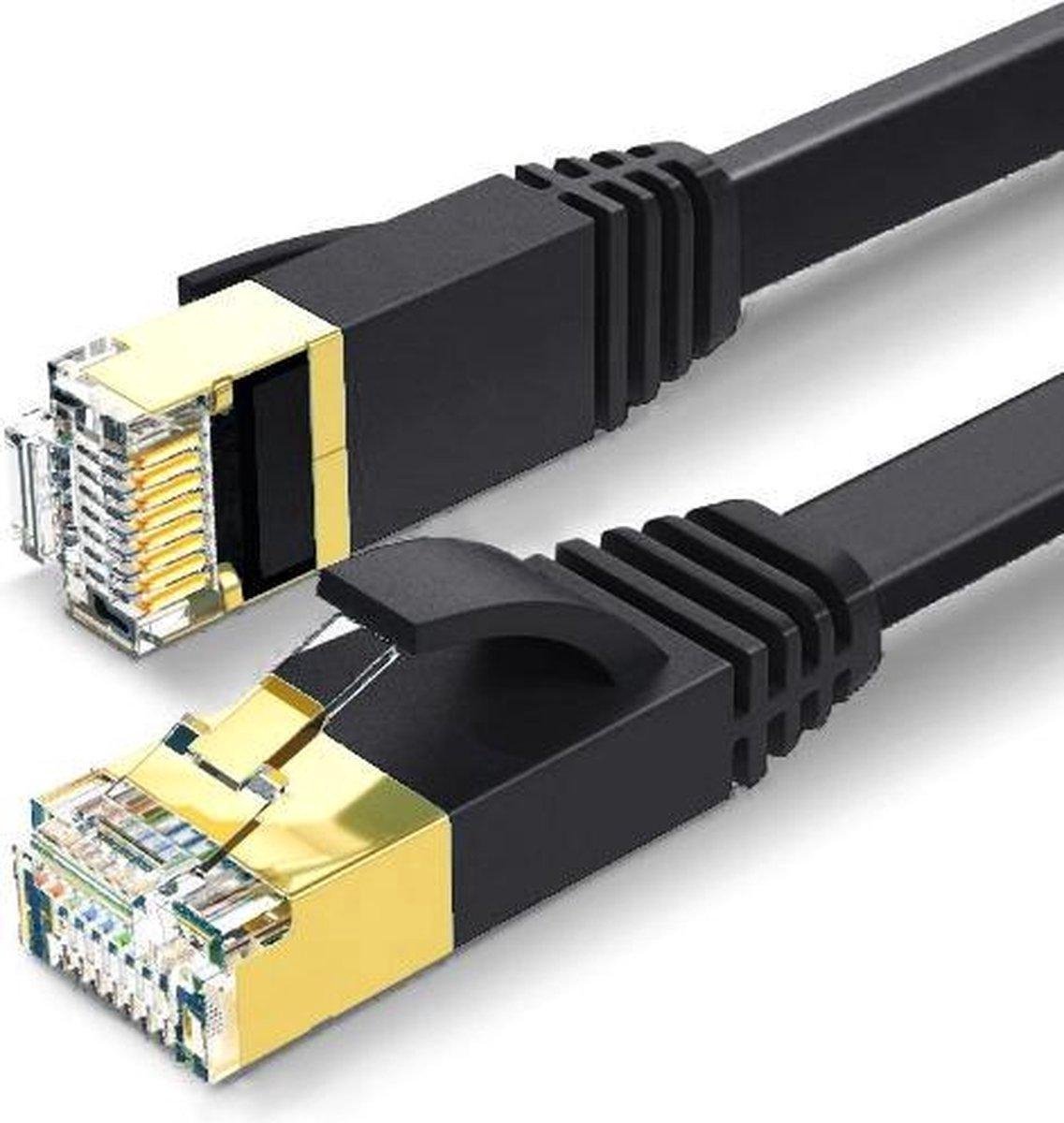ValeDelucs Premium Gold Plated Internetkabel 1 meter - CAT7 STP Ethernet Platte kabel RJ45 - Patchkabel LAN Cable Netwerkkabel - Zwart