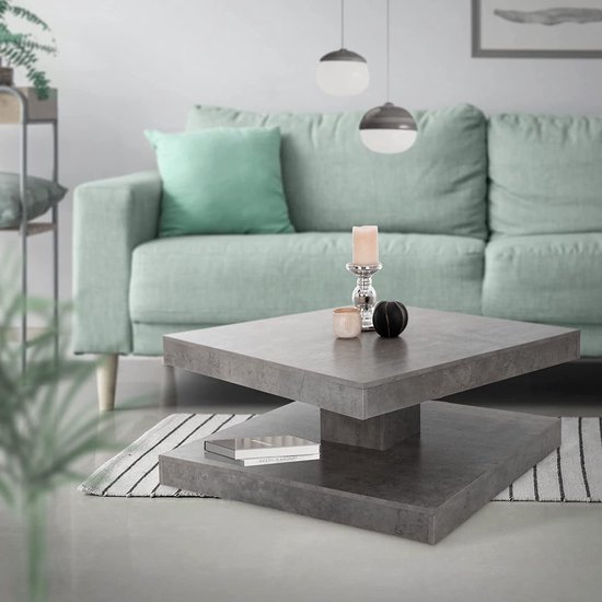 boog Binnenwaarts Beschikbaar CGPN salontafel met 360° draaibaar tafelblad en opbergruimte, 78x78x36 cm  in grijs... | bol.com