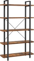VASAGLE Boekenkast, staand rek met 5 niveaus, plank, woonkamerrek, eenvoudige montage, voor woonkamer, slaapkamer, kantoor, industrieel design, vintage bruin-zwart