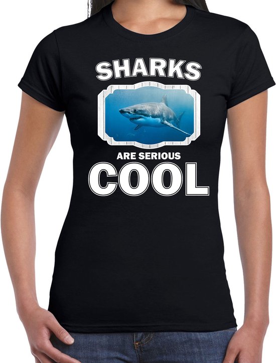 Dieren haaien t-shirt zwart dames - sharks are serious cool shirt - cadeau t-shirt haai/ haaien liefhebber S
