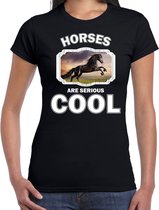 Dieren paarden t-shirt zwart dames - horses are serious cool shirt - cadeau t-shirt zwart paard/ paarden liefhebber S