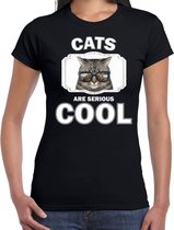 Dieren katten t-shirt zwart dames - cats are serious cool shirt - cadeau t-shirt coole poes/ katten liefhebber XS