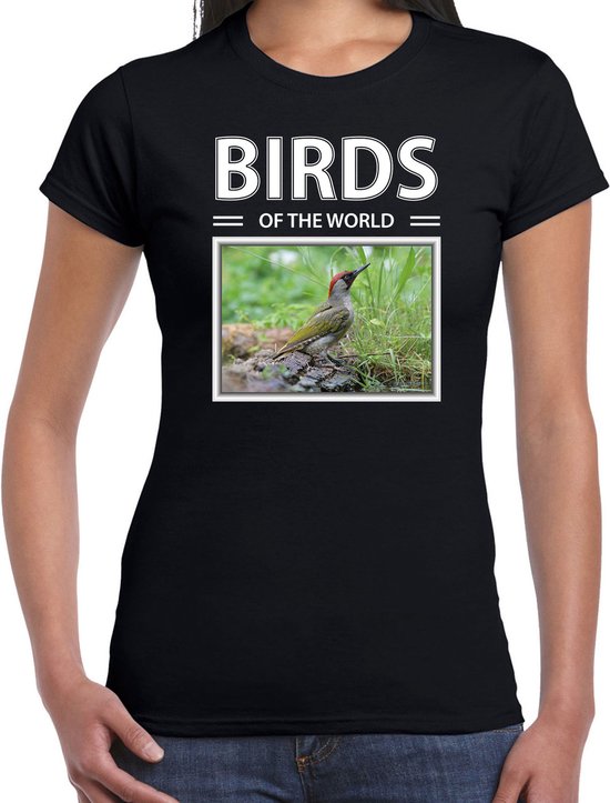 Dieren foto t-shirt Groene specht - zwart - dames - birds of the world - cadeau shirt Spechten liefhebber XXL